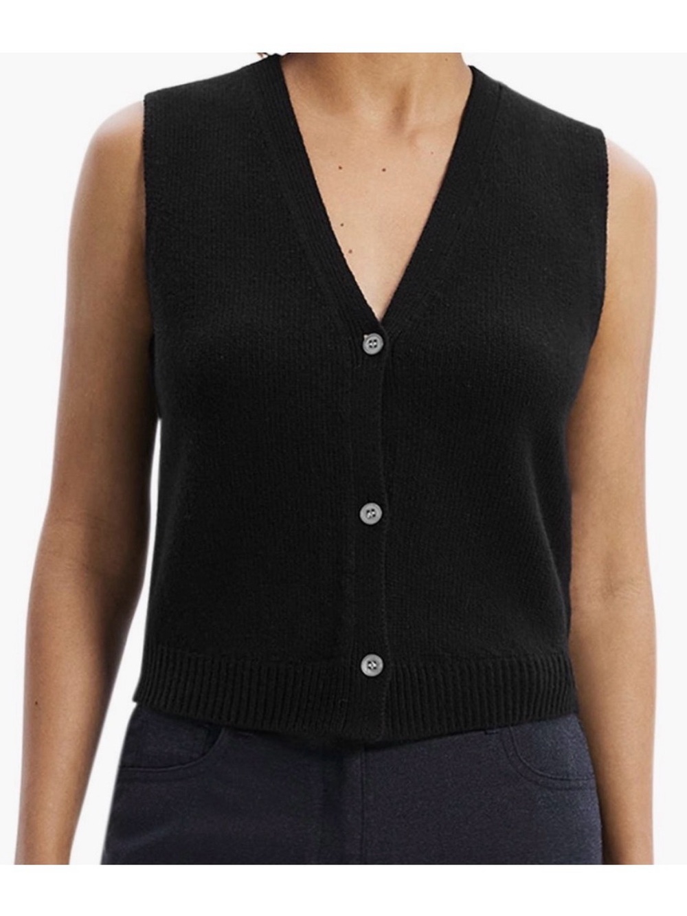 Theory Black Button-Front V-Neck cashmere Sweater Vest